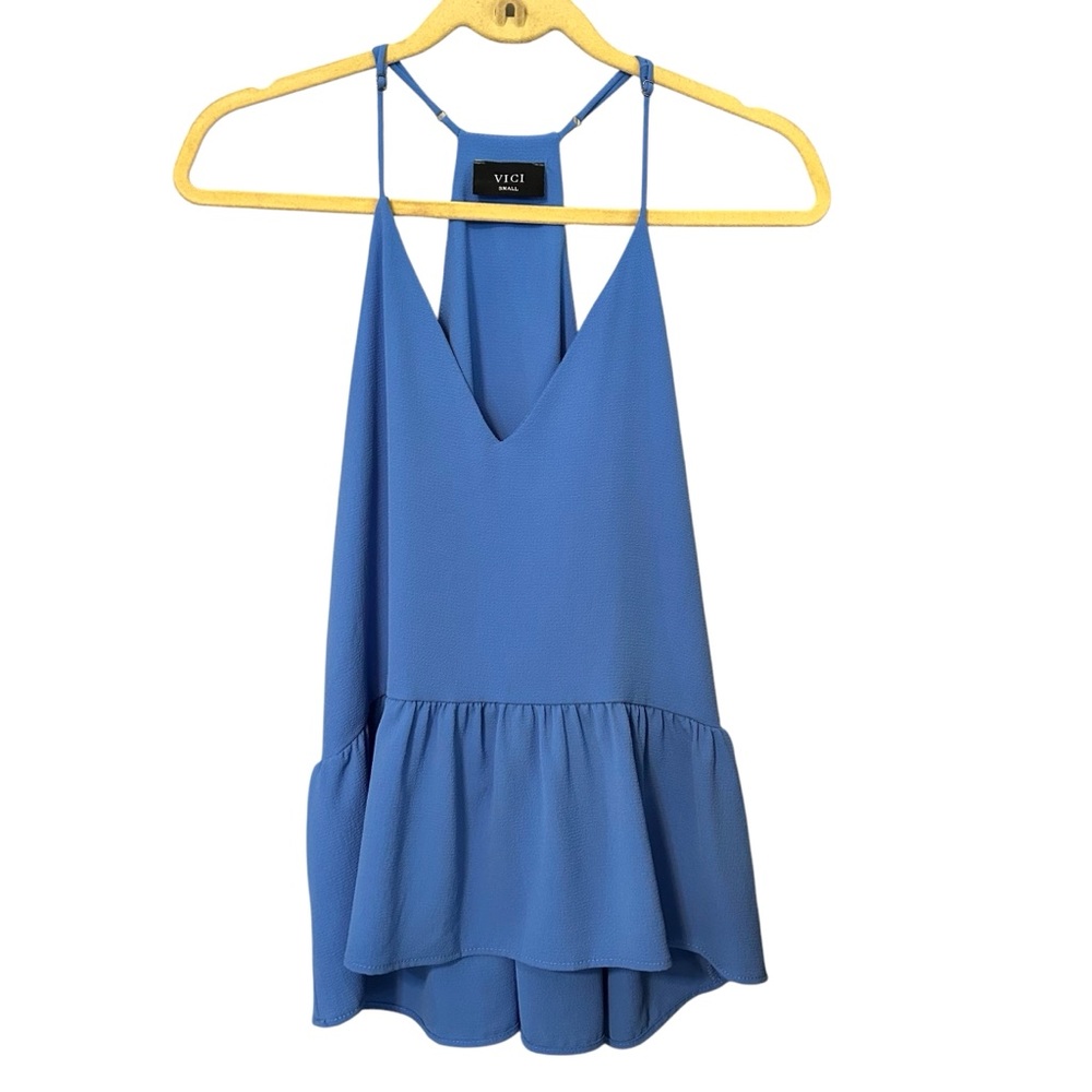 Vici Peplum Tank Top Racerback Adjustable Spaghetti  Straps Blue Size Small